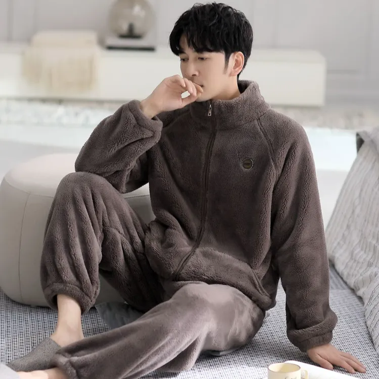 冬款睡衣男珊瑚绒加绒加厚秋冬季可外穿成熟2025年新款家居服套装