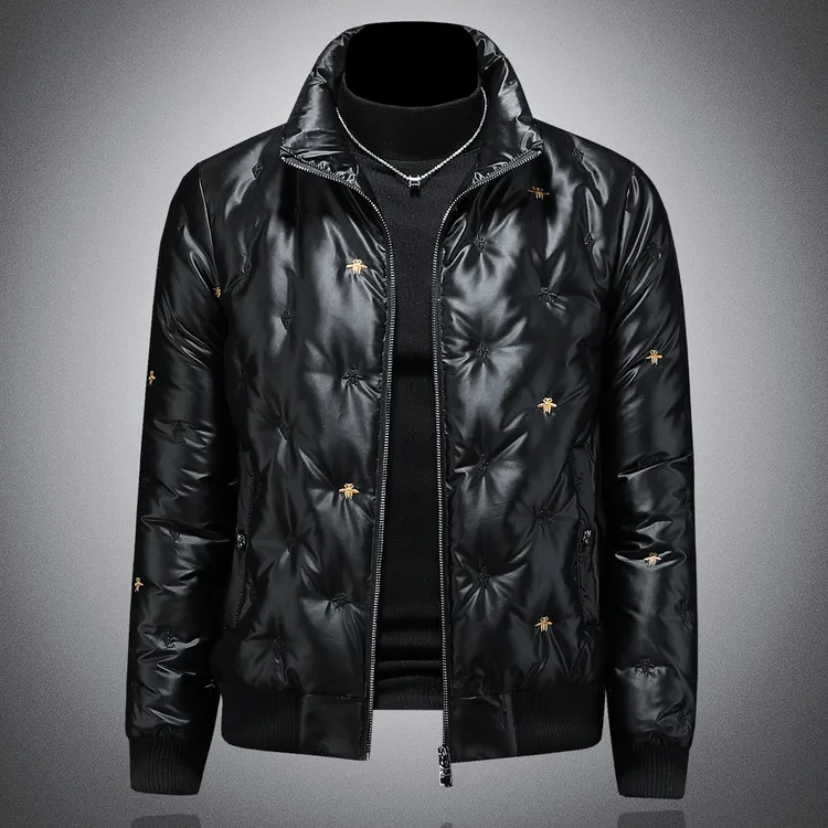 韦内卡彻哑光亮面羽绒服刺绣高端潮流短款刺绣立领冬季外套羽绒衣