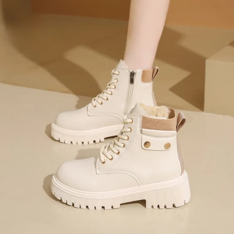 2025新款马丁靴加绒休闲风纯色棉靴黄色靴子见外包装棉靴/毛靴