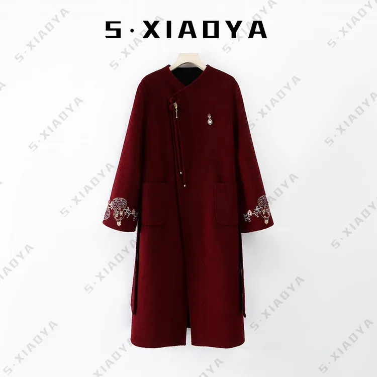 【沉鱼落雁】2.0升级版设计师气质重工刺绣进口双面绵羊毛大衣88327
