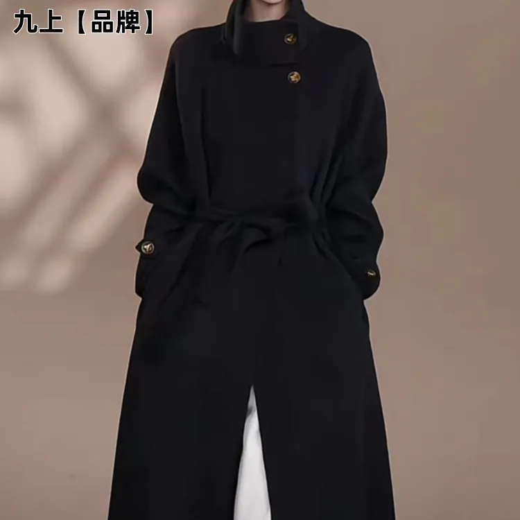 九上正品初剪100%纯羊毛大衣黑色红色风衣黑金秋冬高级感毛呢外套