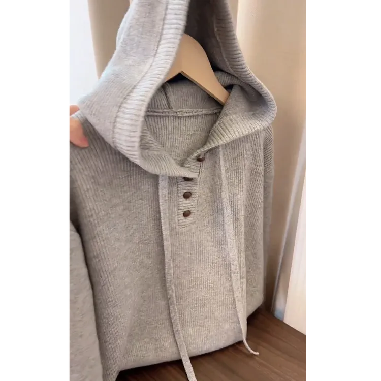 软糯连帽衫2025秋冬新款宽松套头毛衣纯色长袖百搭上衣休闲针织衫