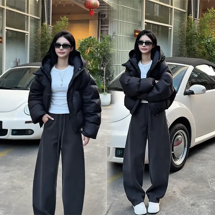 冬季韩版气质高级感连帽宽松棉服保暖加厚显瘦休闲裤时尚两件套女