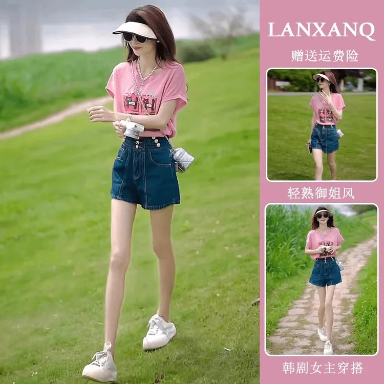 2025夏季穿搭一整套洋气时尚减龄小个子莫奈花园风短袖两件女套装