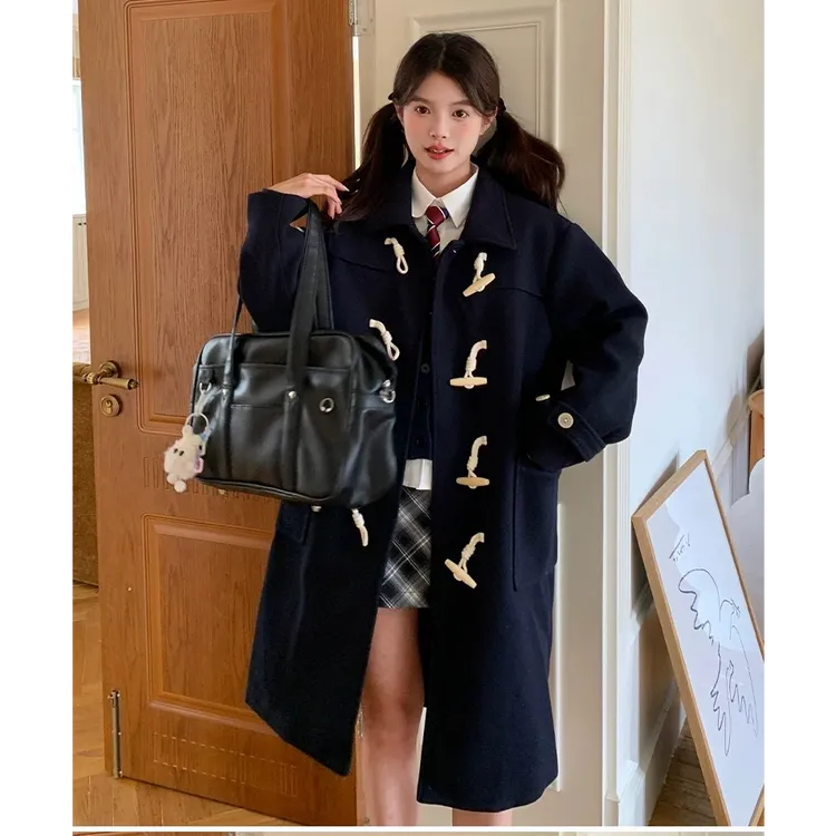 东京岁时记jk冬季中长款大衣新款夹棉可机洗外套牛角扣毛呢女装