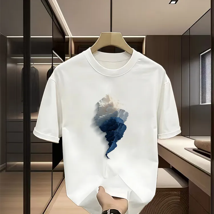 原点 夏季新款重磅纯棉短袖个性创意国潮白墨印花国风T恤宽松上衣