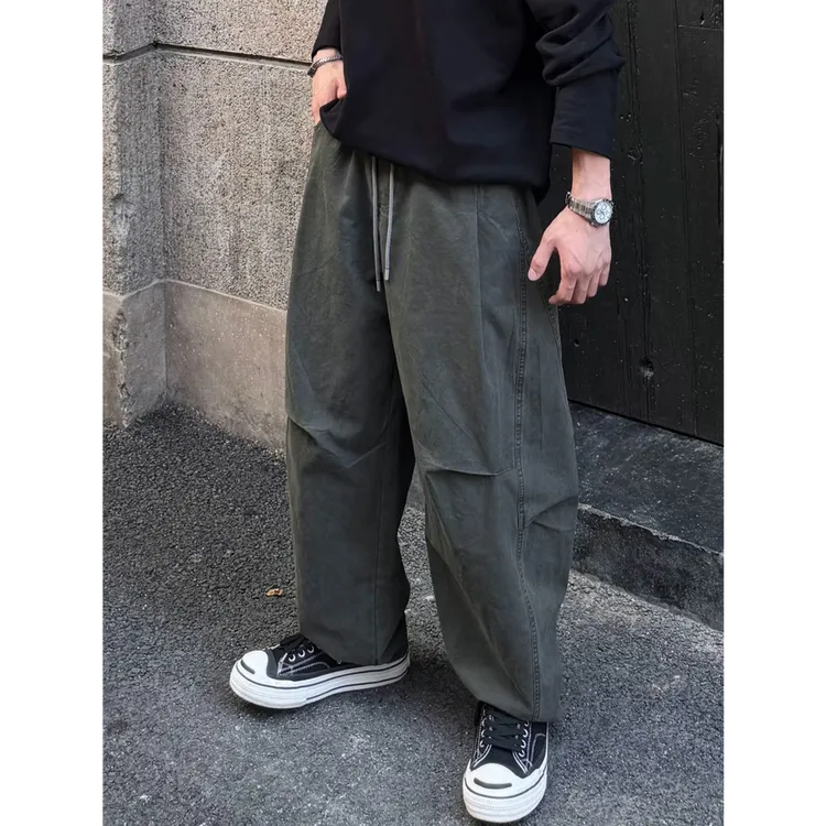 sawp万能穿搭秋季宽松直筒港风百搭工装质感弯刀裁剪男士款休闲裤