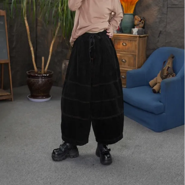 【条绒加厚棉裤】松紧腰秋冬厚款九分裤保暖休闲裤加厚复古女士