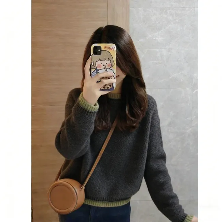 纯色慵懒风宽松显瘦长袖针织衫毛衣女2025秋冬新款内搭打底衫上衣