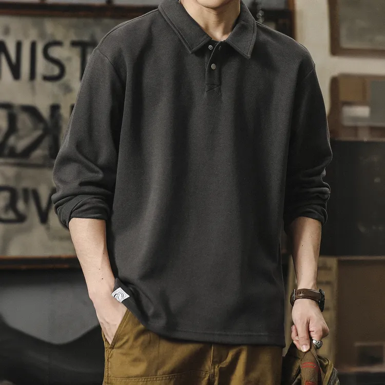 瑟图肖长袖polo衫男士秋季高端纯色打底衫宽松衬衣领翻领休闲卫衣