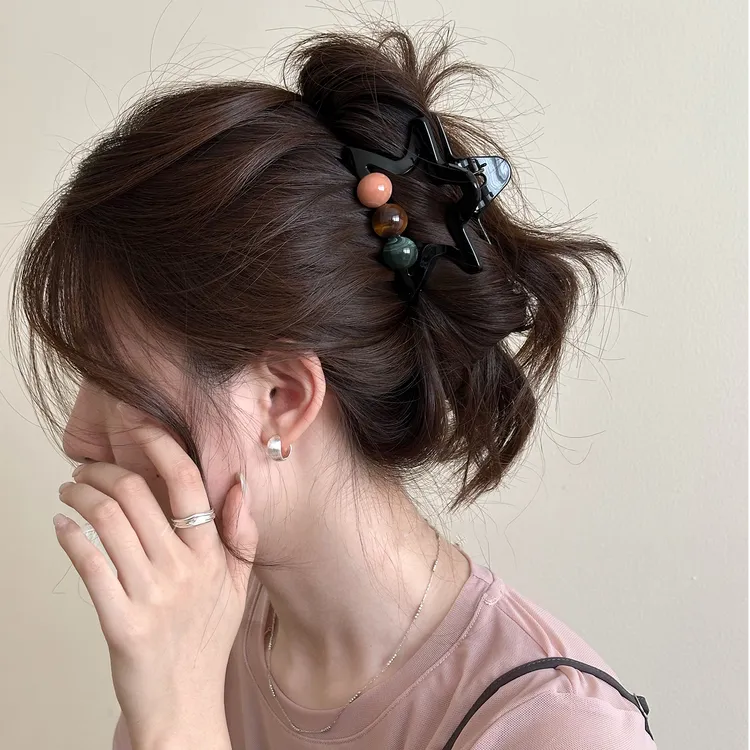 甜酷撞色~ins韩系五角星高马尾抓夹女2025新款气质半扎发发夹头饰