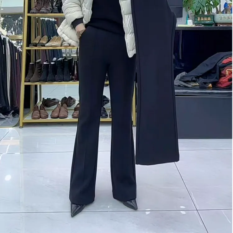 秋冬高腰修身显瘦微喇裤中年妈妈西装裤垂感阔腿长裤615