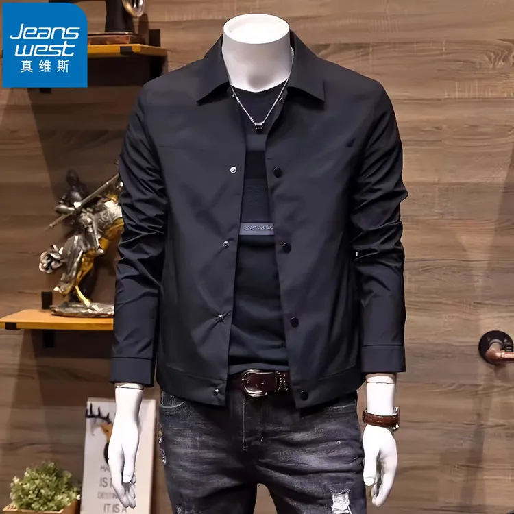 真维斯Jeanswest新款夹克男士春秋短款工装修身翻领休闲薄款外套