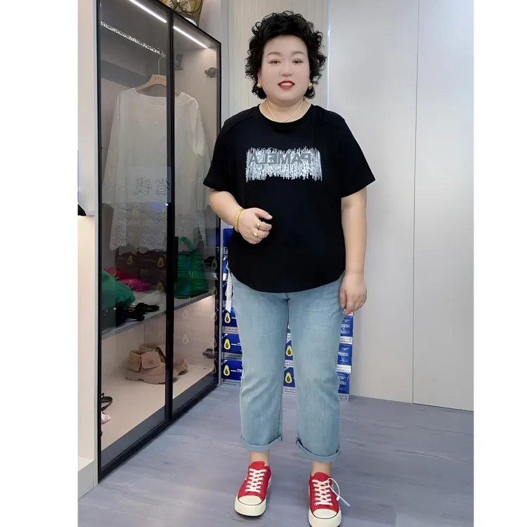 大码夏季薄料女烟管裤时尚弹力显瘦百搭牛仔裤高腰九分面膜牛仔裤