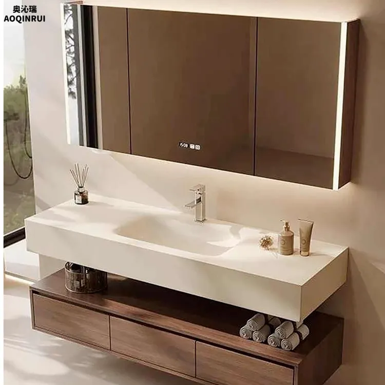 奥沁瑞中古风岩板热弯一体盆洗漱台组合卫生间浴室柜洗手池洗脸盆