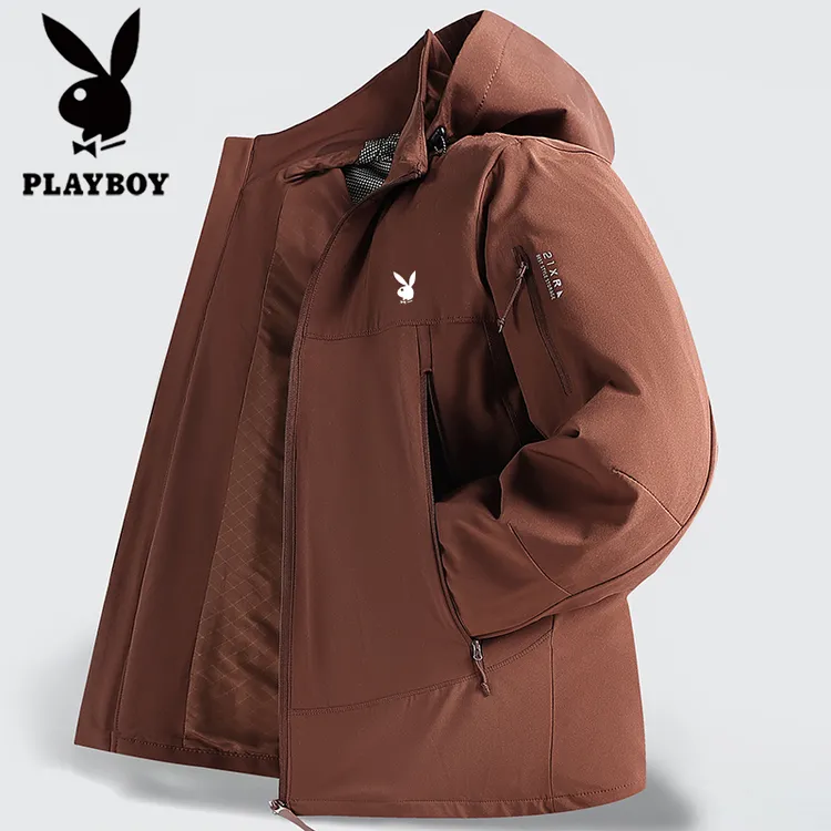 花花公子工装连帽外套男士春季新款宽松透气休闲户外登山运动夹克