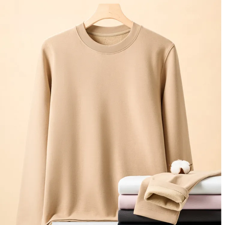 280g热力绒纯色圆领卫衣男秋冬基础百搭款保暖加绒长袖男女款上衣