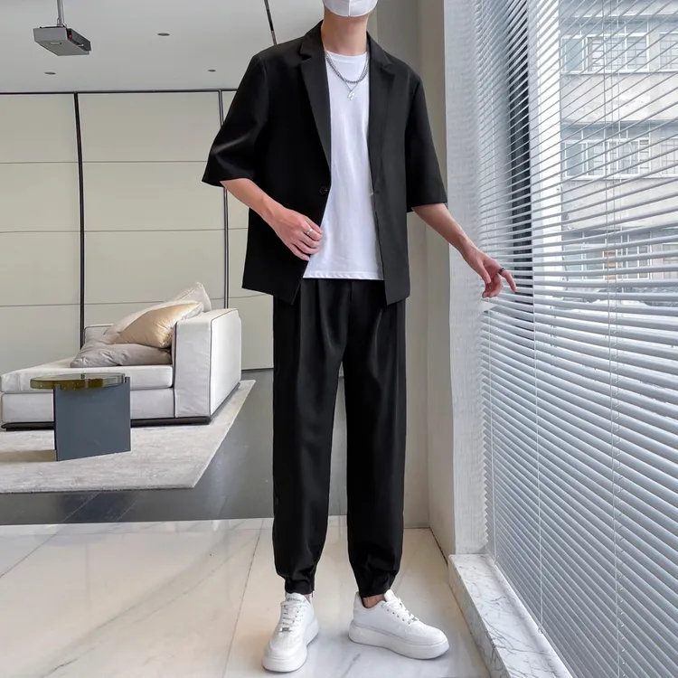 【三件套】夏季男士大码休闲西服套装韩版潮流帅气男款西装轻熟风