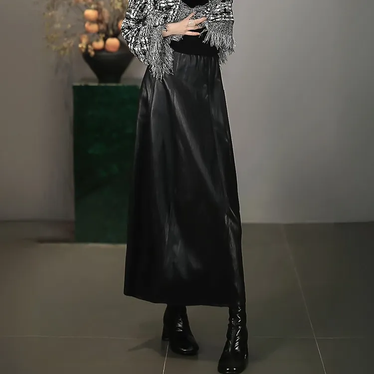 溶溶【酷飒主调】RONGRONG 高腰拼接分割意式复古皮革半身裙25827