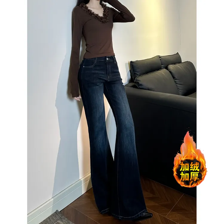 美式高腰宽松不贴腿辣妹微喇弹力牛仔裤女2025新款喇叭长裤