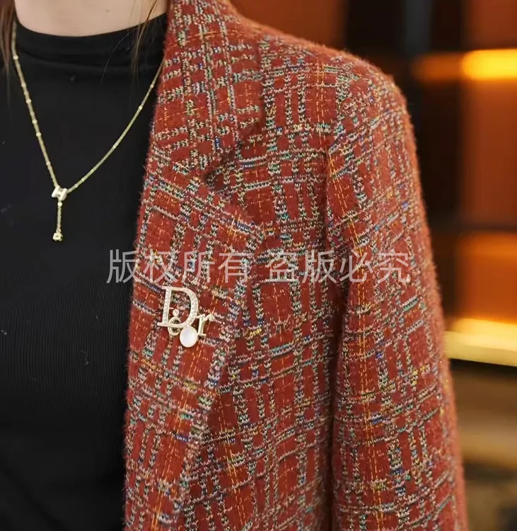 【送运费险】【送胸针】杭州原版正品2025年秋冬修身优雅外套砖红色女