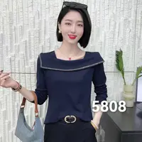 【韩紫朵 】2025新品法式洋气方领长袖上衣85082