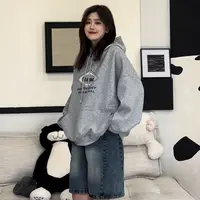 橘子罐头卫卫新款休闲经典灰色百搭宽松印花连帽卫衣