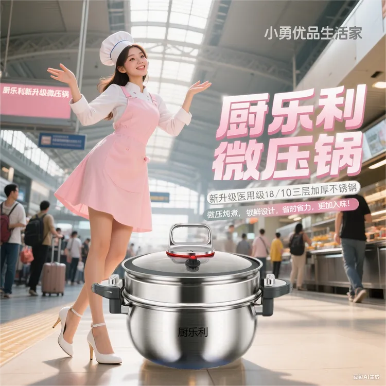 【展会加厚款】厨乐利高颜值多功能不锈钢微压炖煮锅汤锅7升大容量