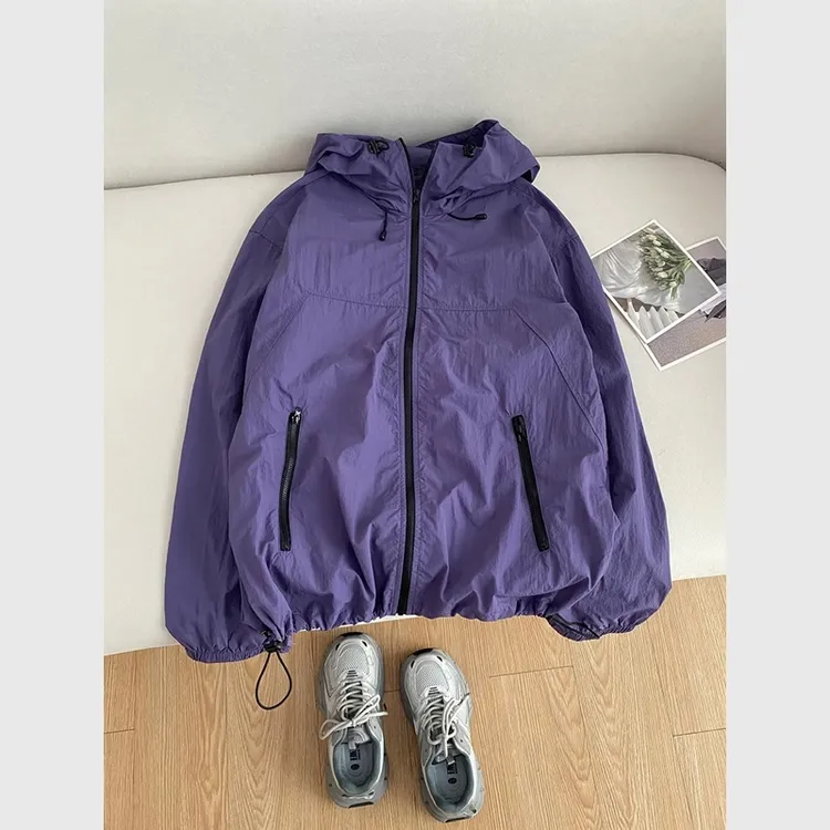 UPF50+冰丝乌梅紫连帽防晒衣男夏徒步山系防晒外套户外情侣登山服