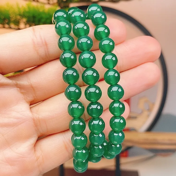 绿玛瑙3圈多圈手串 祖母绿项链 三圈手串手链 天然玉石 冰绿手串 