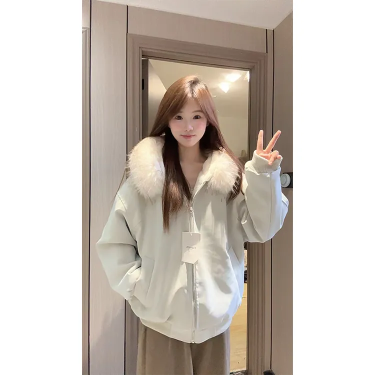 OWH 【800克重磅毛绒】可拆卸毛领加厚连帽座山雕保暖情侣夹克棉服