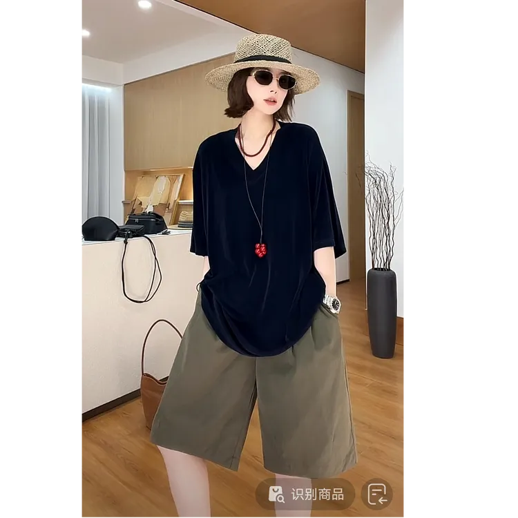 YYOUHAN 2025夏款小众设计人手必备大版鸡心领醋酸T恤 2504C2215
