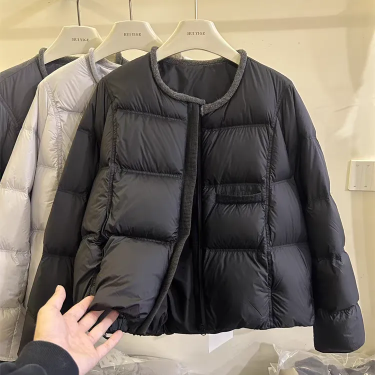2025冬季新款时尚短款羽绒服女圆领宽松保暖90白鸭绒面包服外套潮