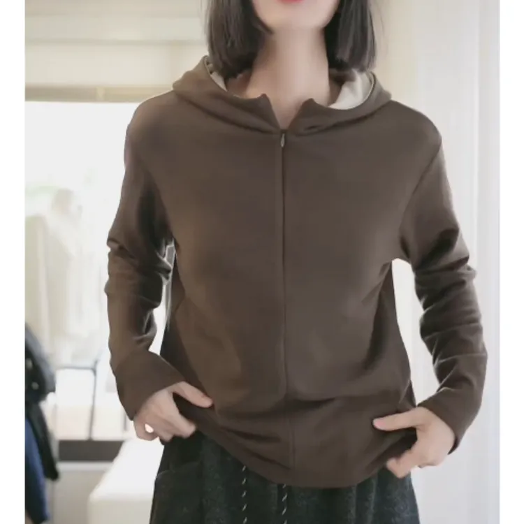 秋冬加厚连帽内韩版宽松拉链打底衫T恤LK2507891