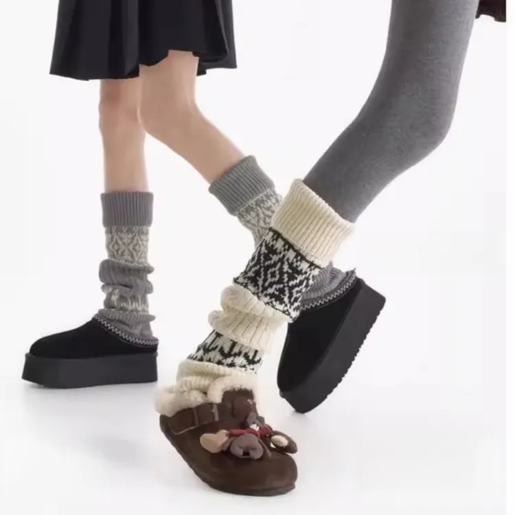 秋冬袜套费尔岛保暖雪地靴腿套女日系百搭搭配打底裤针织堆堆袜套
