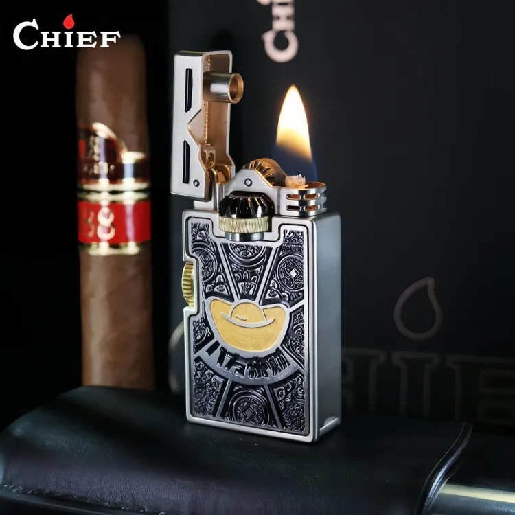CHIEF新款八方来财复古煤油机械打火机双齿轮联动创意男生礼物