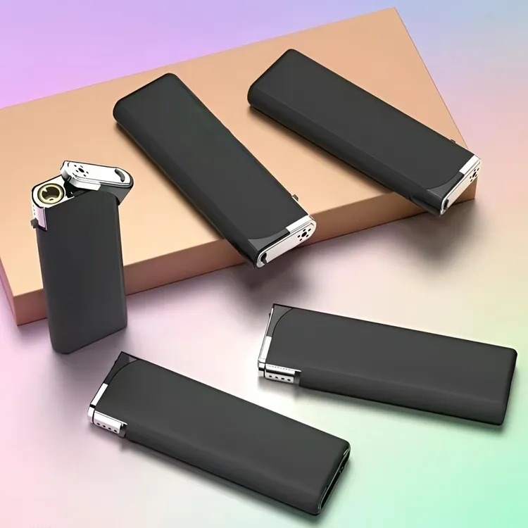 2025爆款金属斜打简约磨砂黑蓝焰直冲防风打火机可充气批发礼物