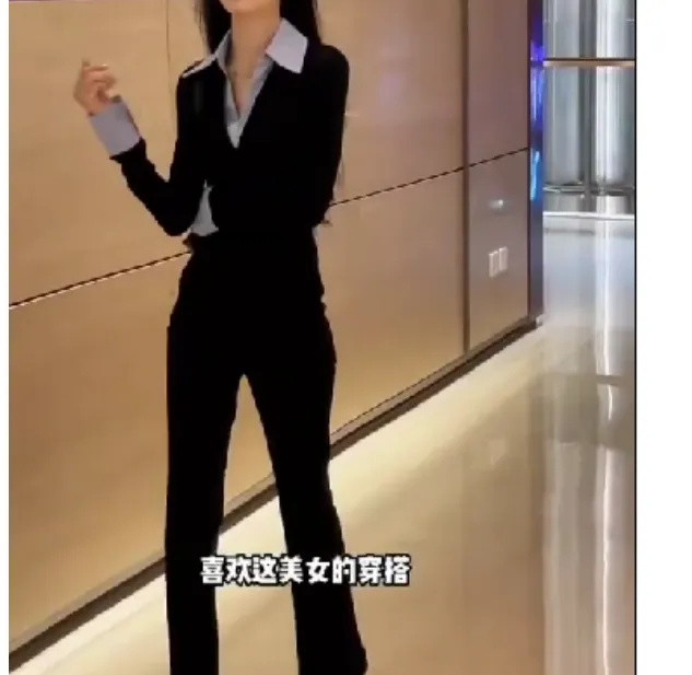 2025洋气季新款时尚女装网红高级感休闲爆款假两件上衣裤子光29