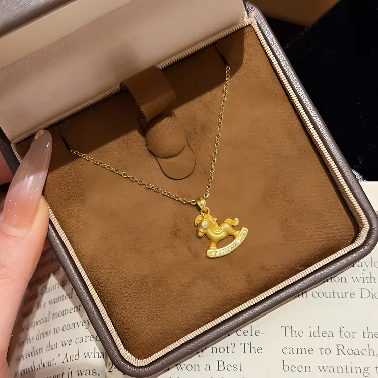 纯铜项链 【马上有米】可爱复古摇摇步马新中式复古毛衣链气质项链