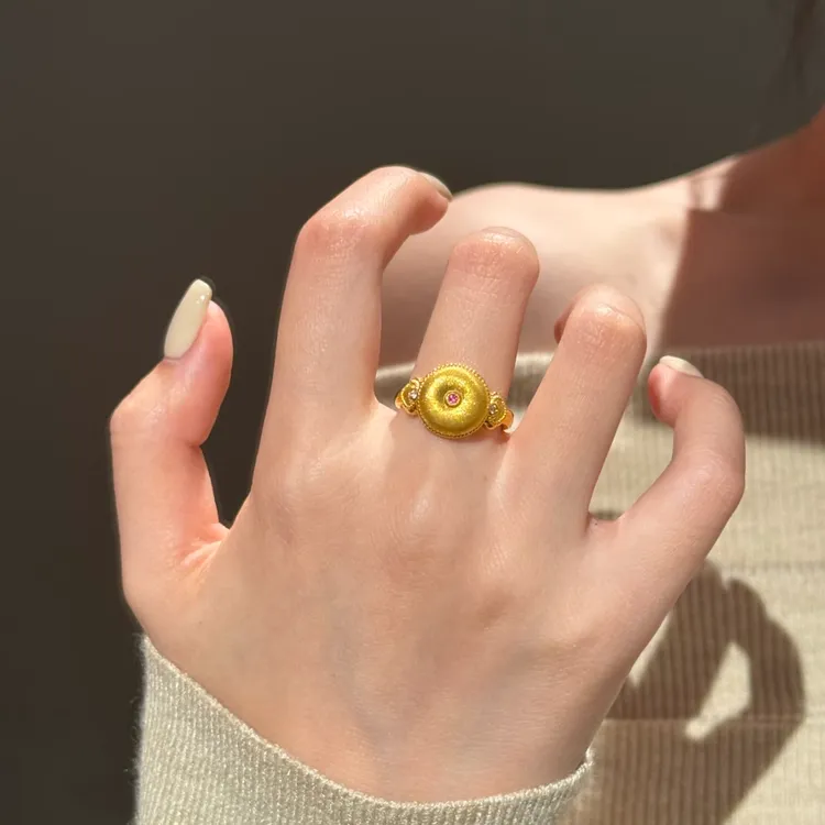 铜合金戒指 新中式拉丝平安扣戒指高级感精致活口如意指环小众