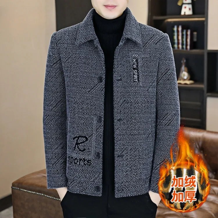 图尼狼冬季男士加绒加厚毛呢大衣青年韩版帅气修身短款呢子夹克