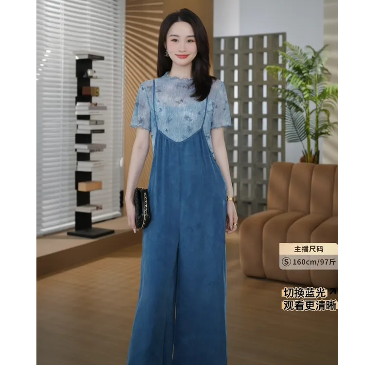 HELA AOMI “背带裤”莱赛尔花边上衣吊带连体裤套装CY5BB23617