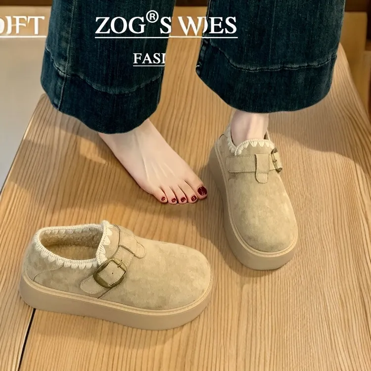 新百伦厚底加绒勃肯鞋女2025新款秋冬季豆豆鞋保暖雪地靴低帮棉鞋