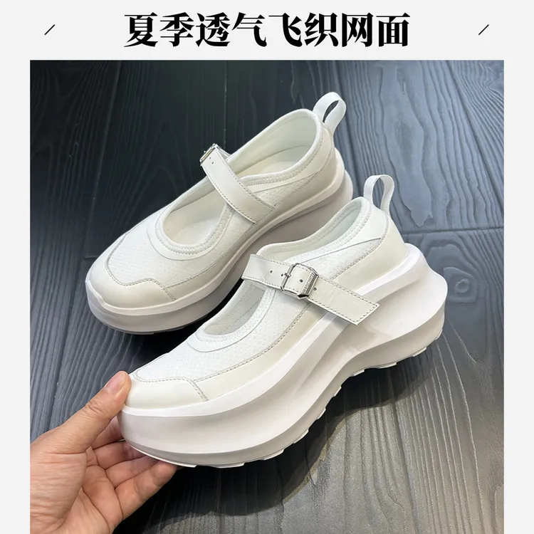 7cm~25夏款玛丽珍夏季新款飞织网面真皮女ins潮增高鞋女款