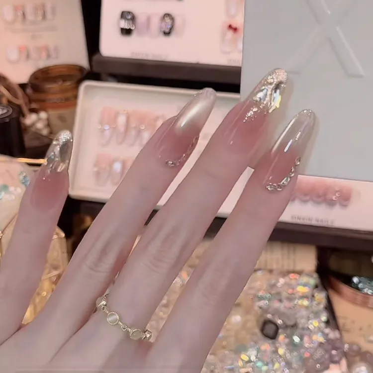 香槟之夜- painted clear bow 纯手工穿戴甲 10片装