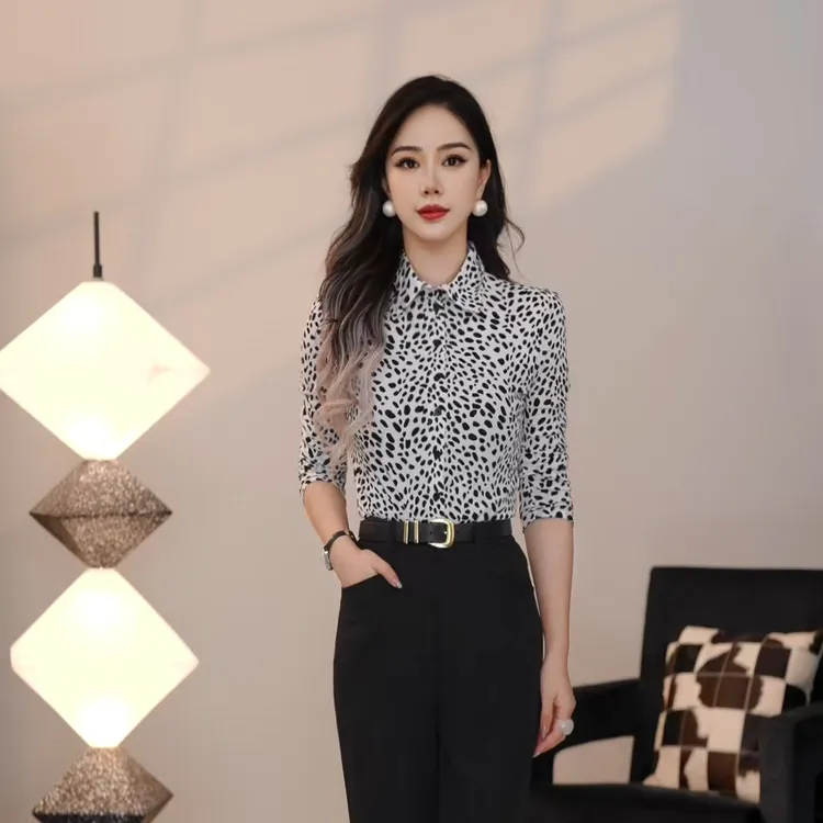 哥弟春秋通勤长袖女款翻领欧纱系列内搭知性职场修身衬衫1300782