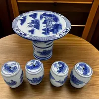 ZY-DP-A66青花山水陶瓷桌子+4个陶瓷凳子