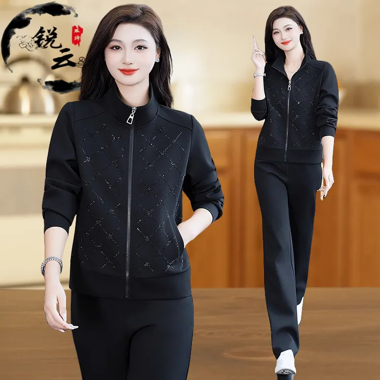 春秋季大码运动服两件套2025新款时尚立领洋气宽松休闲运动套装女