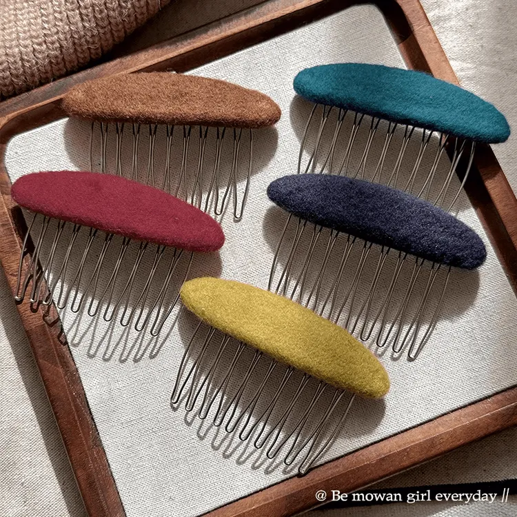 韩国复古毛呢倒插梳发夹女2025新款高端气质公主头发梳碎发刘海夹商品图