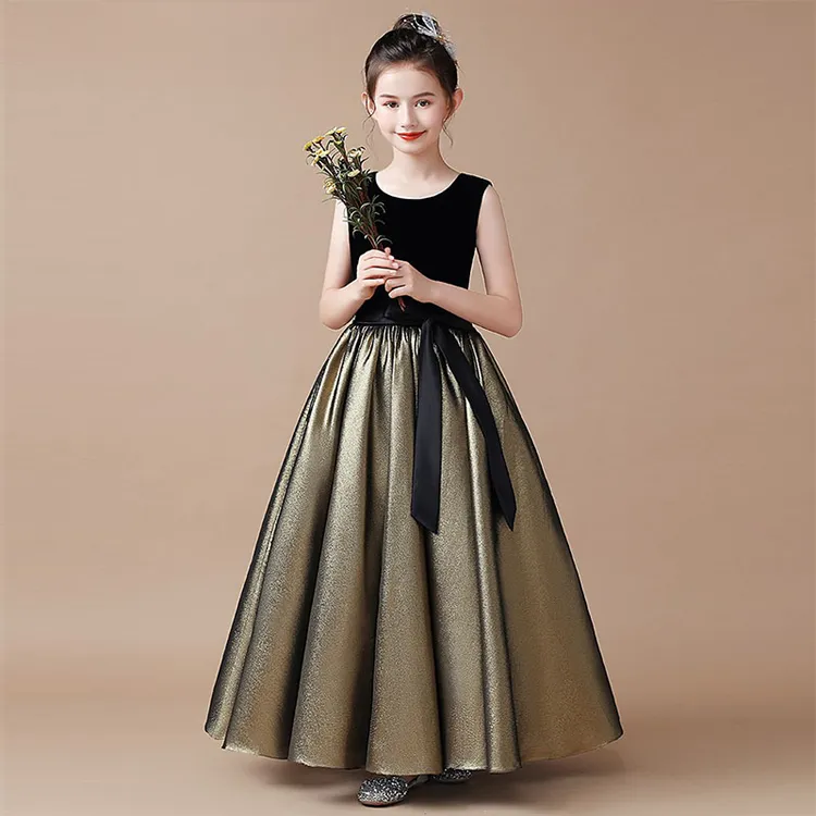 儿童轻奢主持人琥珀系公主裙钢琴演奏演出服6-12岁女童晚礼服花童
